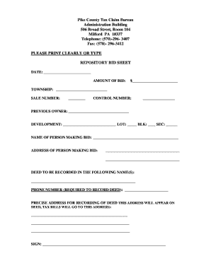 Pike County Tax Claim Bureau  Form