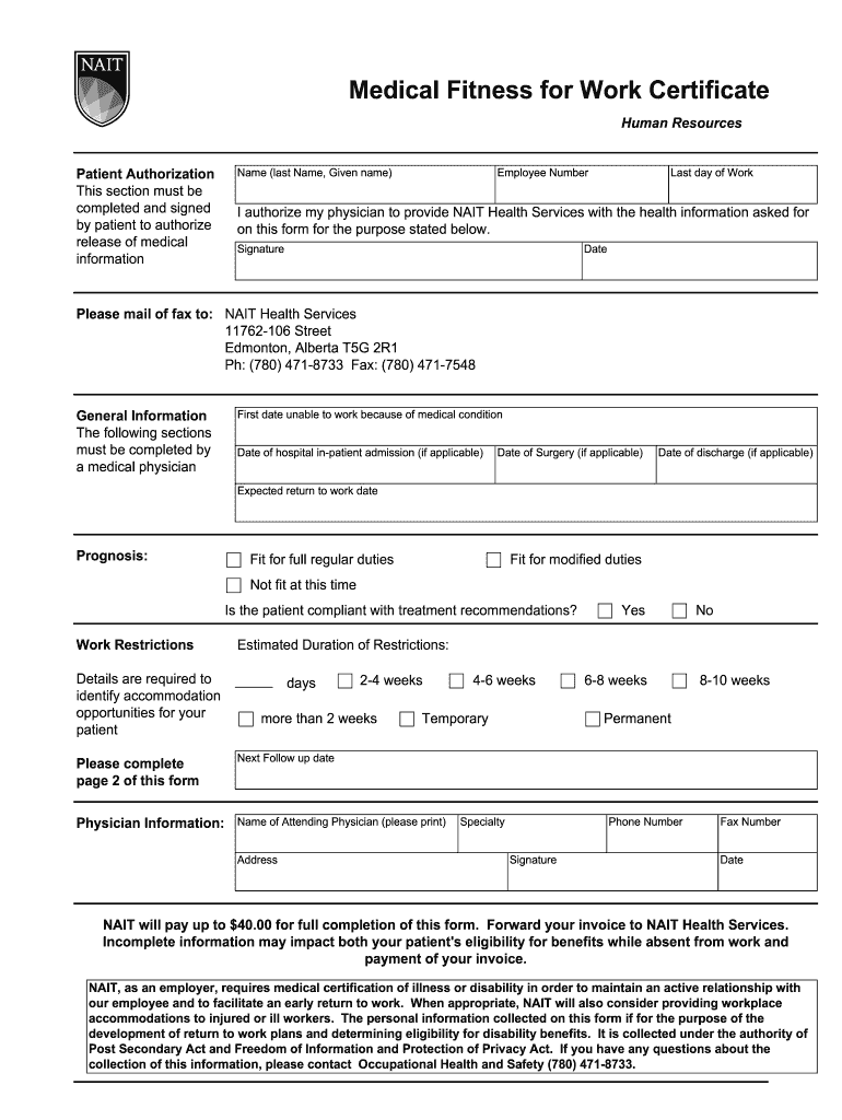 Fit to Work Certificate  Form