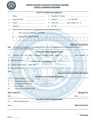 Hostel Clearance Form