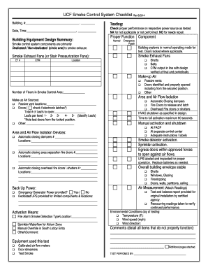 Smoke Control System Maintenance Checklist Ehs Ucf  Form