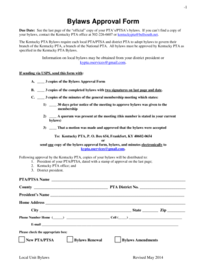 Bylaws Approval Form KY PTA