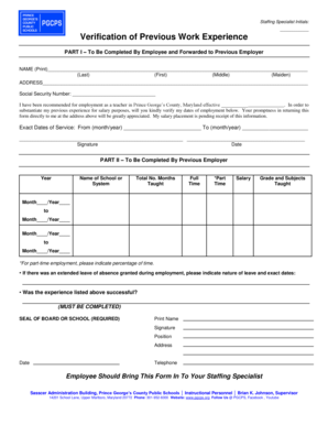 Pgcps Employment Verification  Form