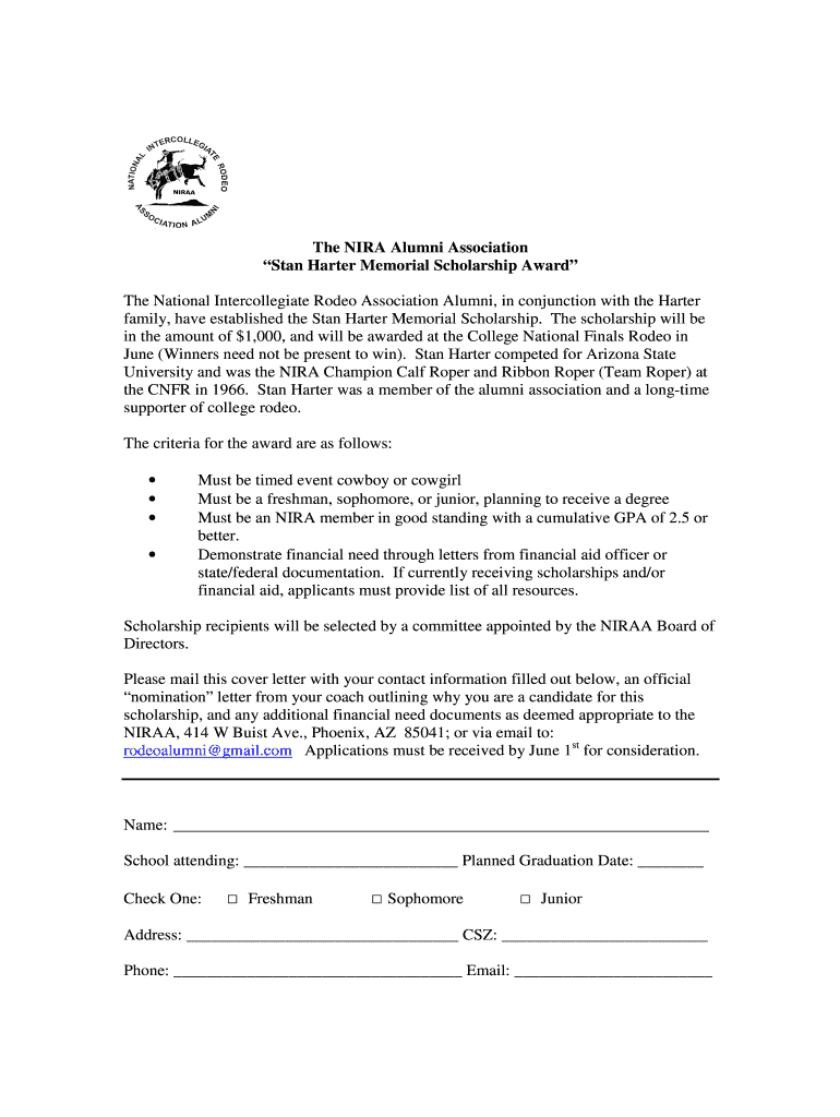 NIRAA Stan Harter Memorial Scholarship  Form