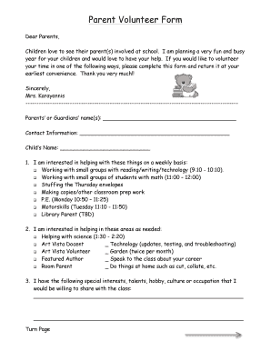 Parent Volunteer Form Template