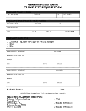 Transcript Request Form Redmond Proficiency Academy Rpacademy