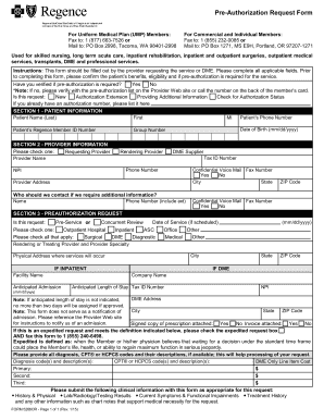 Regence Pre Authorization Request Form