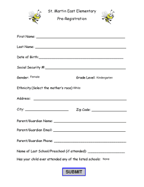 St Martin East Elementary Pre Registration  Form