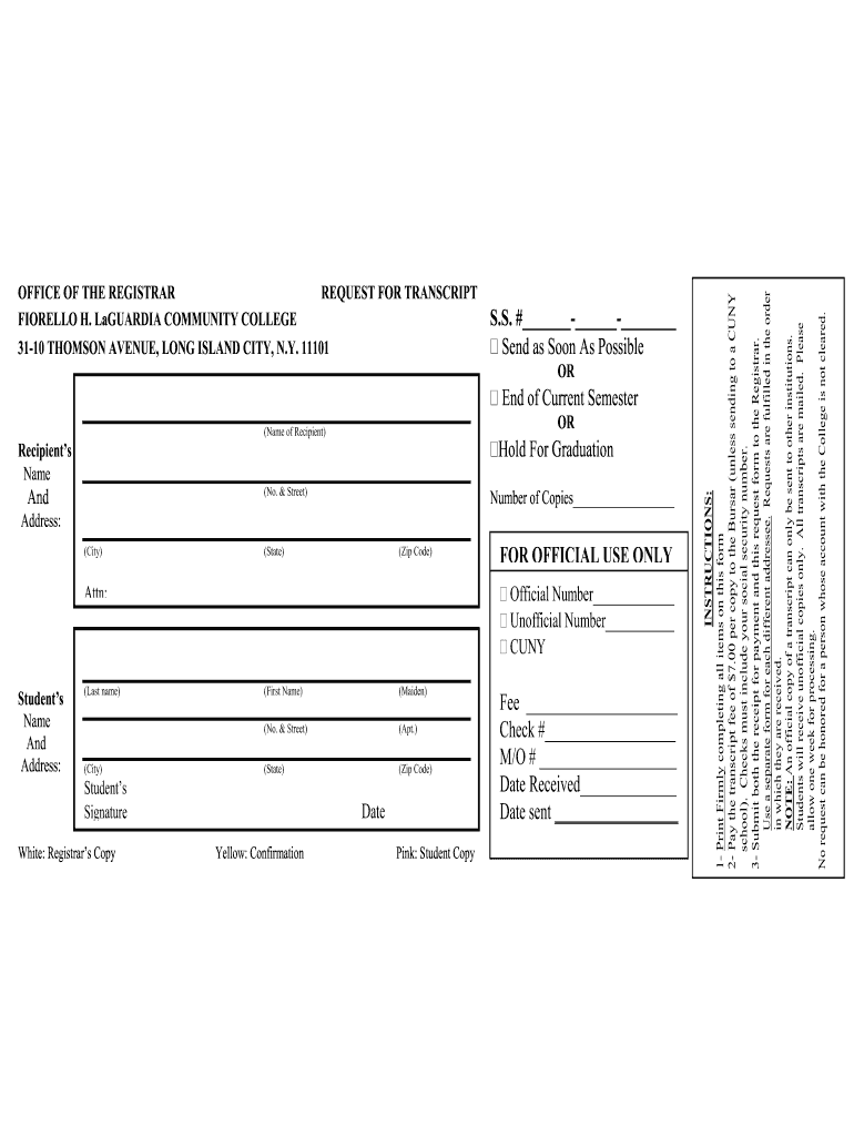 Laguardia Community College Transcript Request  Form