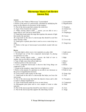 Microscope Mania Answer Key  Form