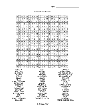 Human Body Puzzle Word Search Answer Key  Form