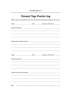 Yoga Practice Log Template  Form