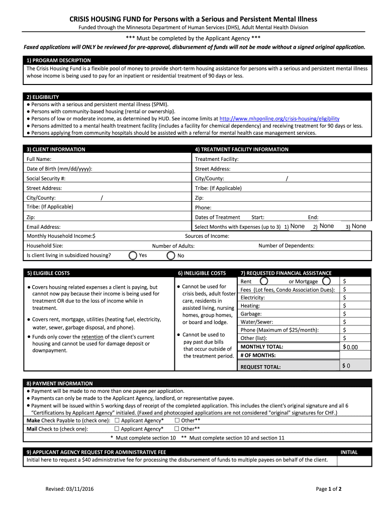  CRISIS HOUSING FUND for Persons with a Serious and Persistent  Mhponline 2016