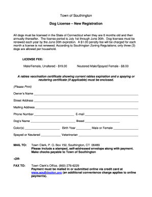  All Dogs Must Be Licensed in the State of Connecticut When They Are 6 Months Old and Then Southington 2016-2024