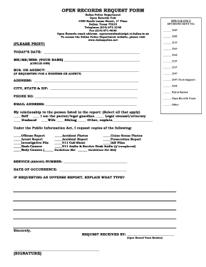 Dallas Police Department Open Records  Form