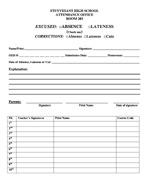 Stuyvesant Absence Form