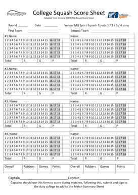 Squash Score Sheet  Form