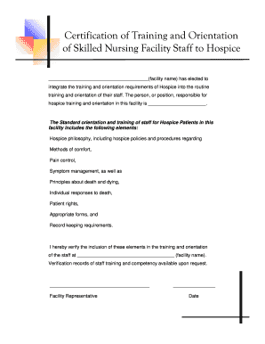 Certification of Training and Orientation of Skilled Nursing Facility Staff to Hospice SNF Certificate of Training Utahhospice  Form