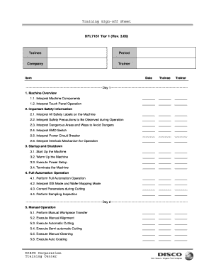 Training Sign off Sheet Disco Corporation Disco Co  Form