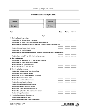 Maintenance Sign off Sheet  Form