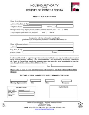 Contra Costa County Housing Authority Portability  Form