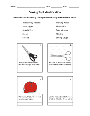 Sewing Tool Identification  Form