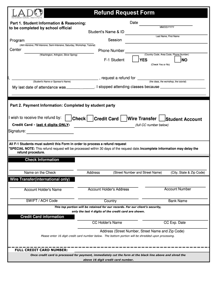 Refund Request Form LADO International Institute