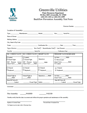 Backflow Test and Maintenance Form Greenville Utilities