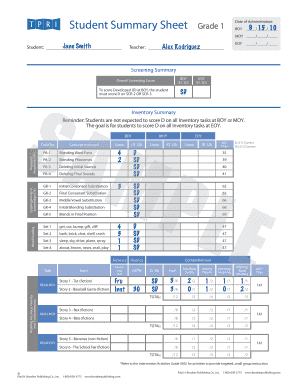 Tpri Student Summary Sheet  Form