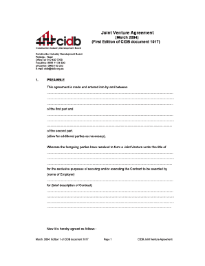 Cidb Jv Agreement Template  Form