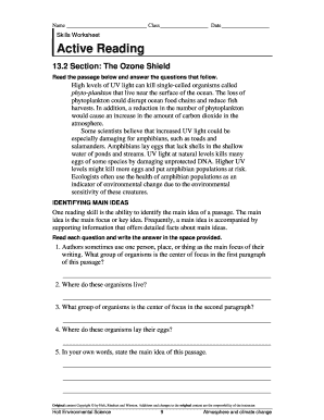 Active Reading Section 2 the Ozone Shield  Form