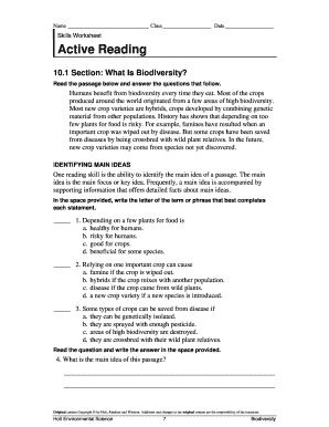 Active Reading What is Biodiversity Answer Key  Form