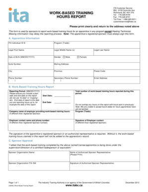 Work Based Training Hours Report  Form