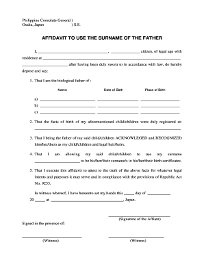  Sample of Affidavit to Use the Surname of the Father 2012