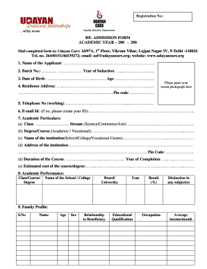 Re Admission Form for School
