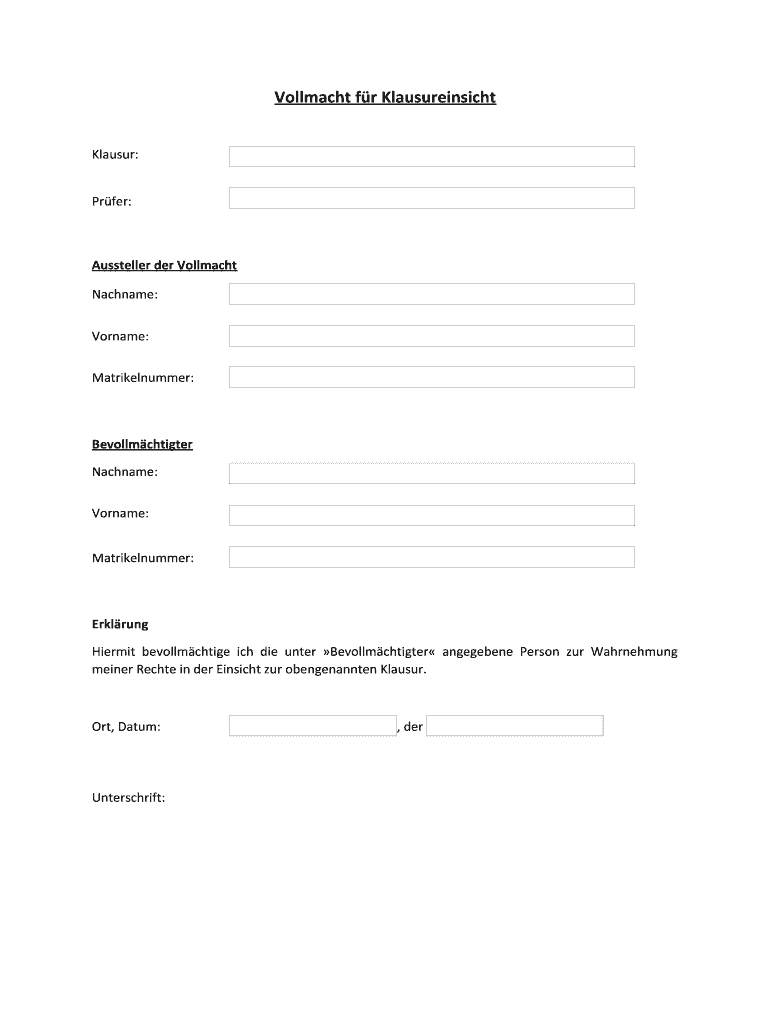 Vollmacht Fr Klausureinsicht Financefbvkitedu  Form