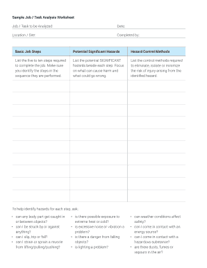 Blank Task Analysis Template  Form