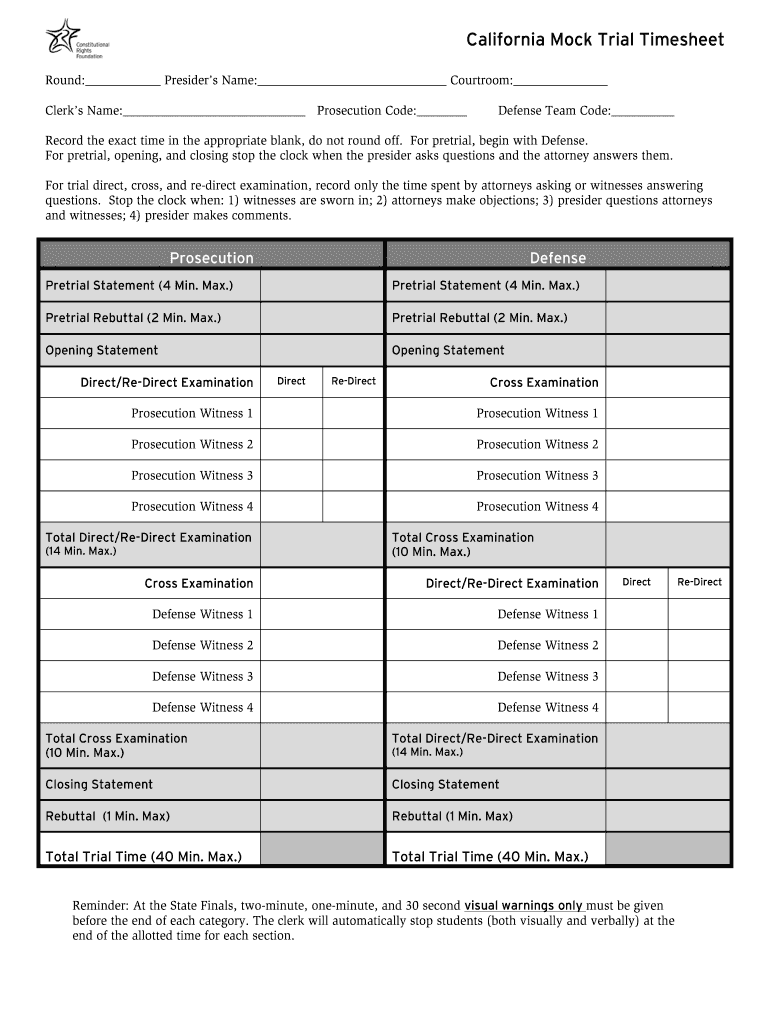 Mock Trial Time Sheet  Form