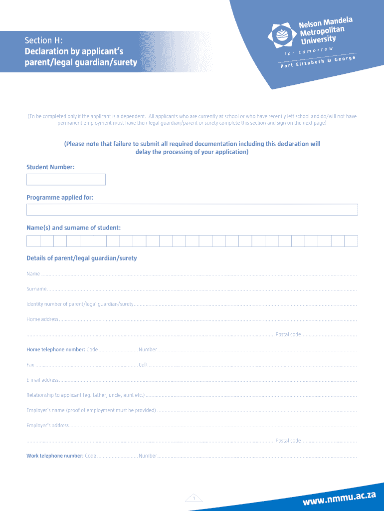 Nmu Declaration Form