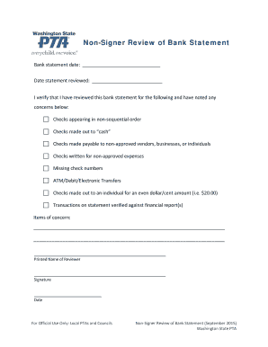 Non Signer Review of Bank Statement Washington State Pta Wastatepta  Form