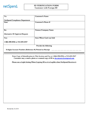 Netspend Verification Documents  Form