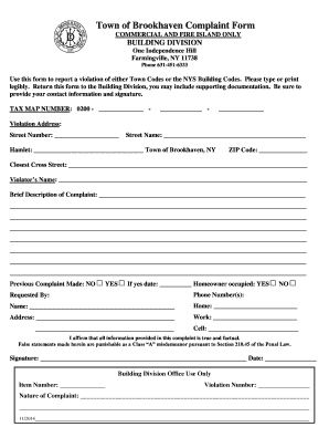Town of Brookhaven Neighbor Complaint  Form