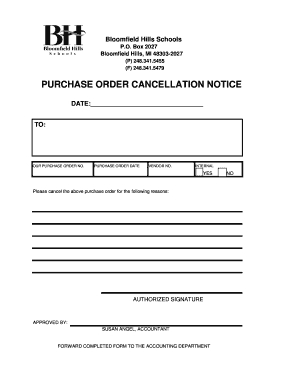 PURCHASE ORDER CANCELLATION NOTICE  Form