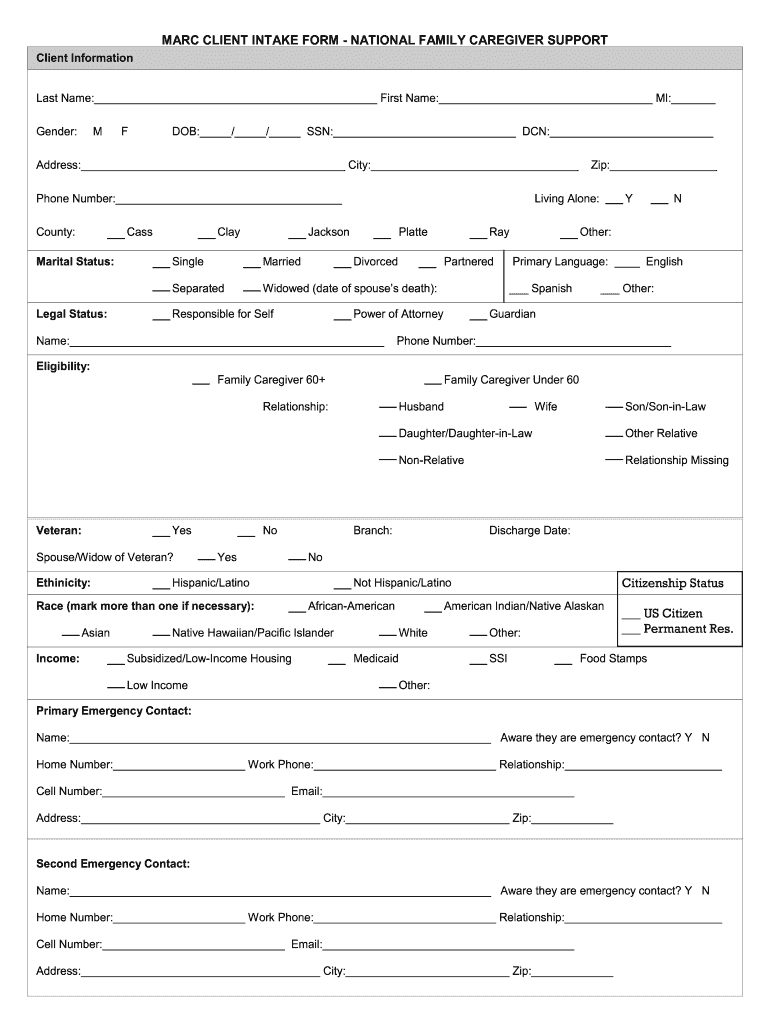 MARC CLIENT INTAKE FORM NATIONAL FAMILY CAREGIVER SUPPORT Marc