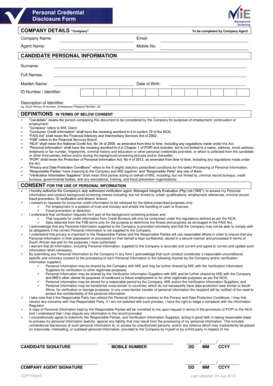 Personal Credential Disclosure Form
