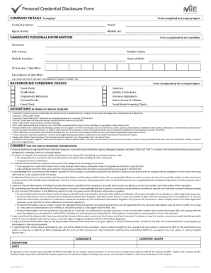 Personal Credential Disclosure Form