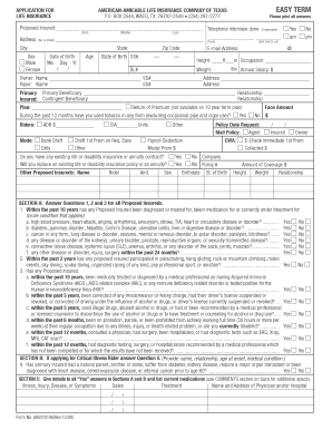 American Amicable Life Insurance Application  Form
