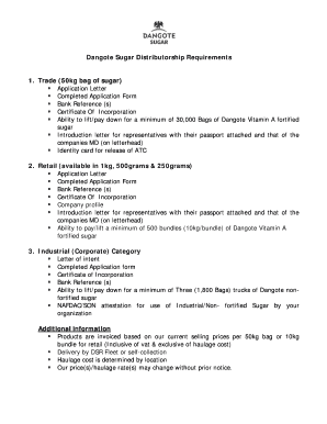 Dangote Sugar Distributorship  Form