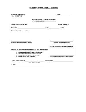 Single Widow Certificate  Form