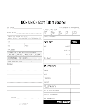 NON UNION Extra Talent Voucher Media Services  Form