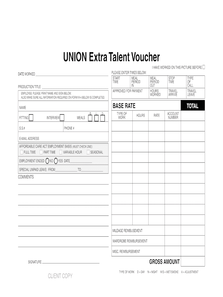 UNION Extra Talent Voucher Media Services Payroll  Form